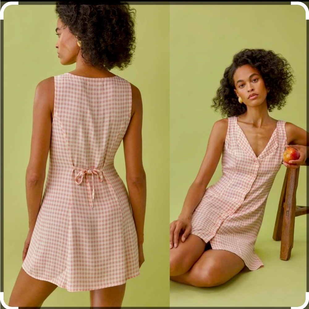 Reformation Rylinn dress in Blush Check